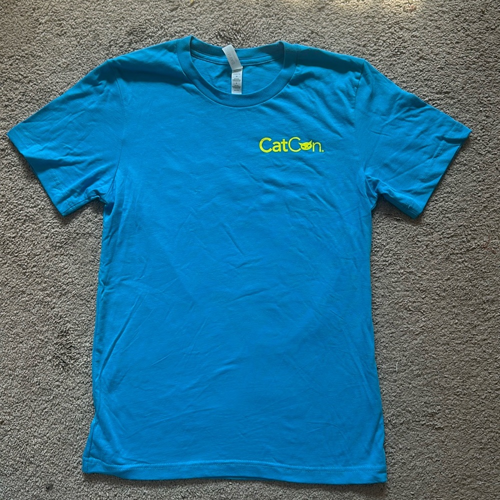 Cat Con Staff t-shirt, size S, blue, size small in womens